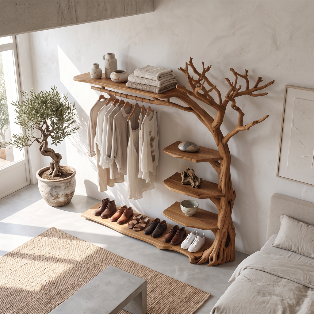 Rustic Coat Rack Shoe Shelf Entryway