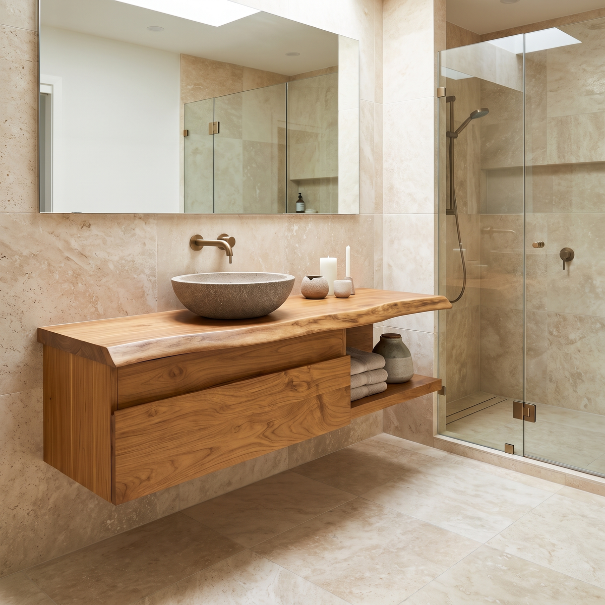 Aurelion Live Edge Solid Wood Floating Bathroom Vanity With Drawers